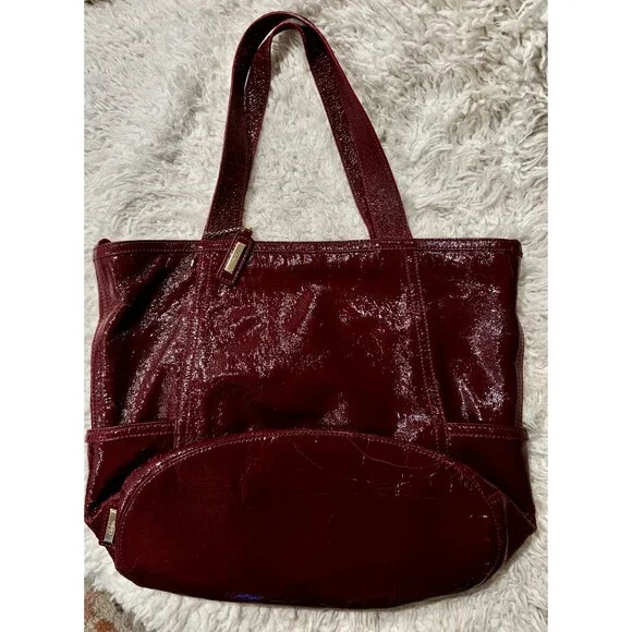 COLE HAAN Dijon Wine Red Patent Leather Side Pocket Totebag 17"L x 6"W x 20"H - Picture 3 of 8